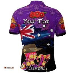 Custom Personalised Australia Aboriginal ANZAC Polo Shirt Remembrance Vibes - Purple
