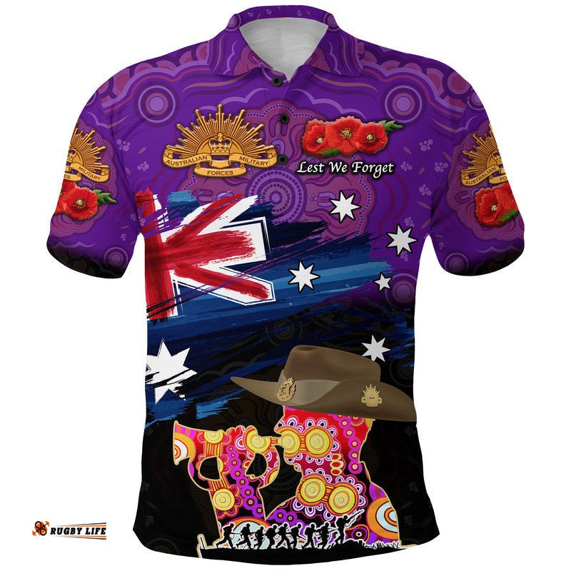 Custom Personalised Australia Aboriginal ANZAC Polo Shirt Remembrance Vibes - Purple