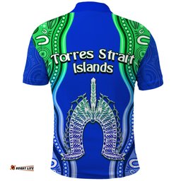 Torres Strait Islands Polo Shirt The Dhari Mix Aboriginal Turtle Version Blue