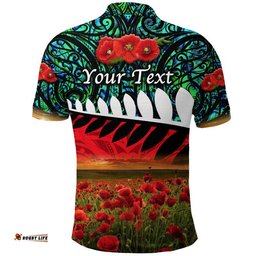 Custom Personalised New Zealand Maori ANZAC Polo Shirt Poppy Vibes - Turquoise