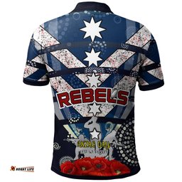 Rebels Rugby Polo Shirt- Aboriginal Anzac Day "Lest We Forget" Stars With Poppy Flower Patterns Polo Shirt