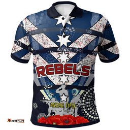 Rebels Rugby Polo Shirt- Aboriginal Anzac Day "Lest We Forget" Stars With Poppy Flower Patterns Polo Shirt