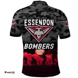 Essendon Bombers ANZAC Polo Shirt Simple Style - Black