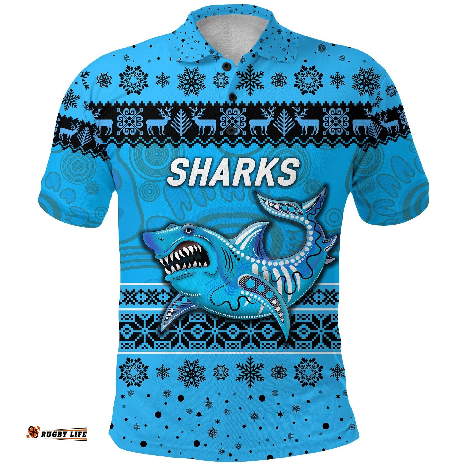 Custom Personalised Cronulla-Sutherland Sharks Polo Shirt Christmas Simple Style - Blue