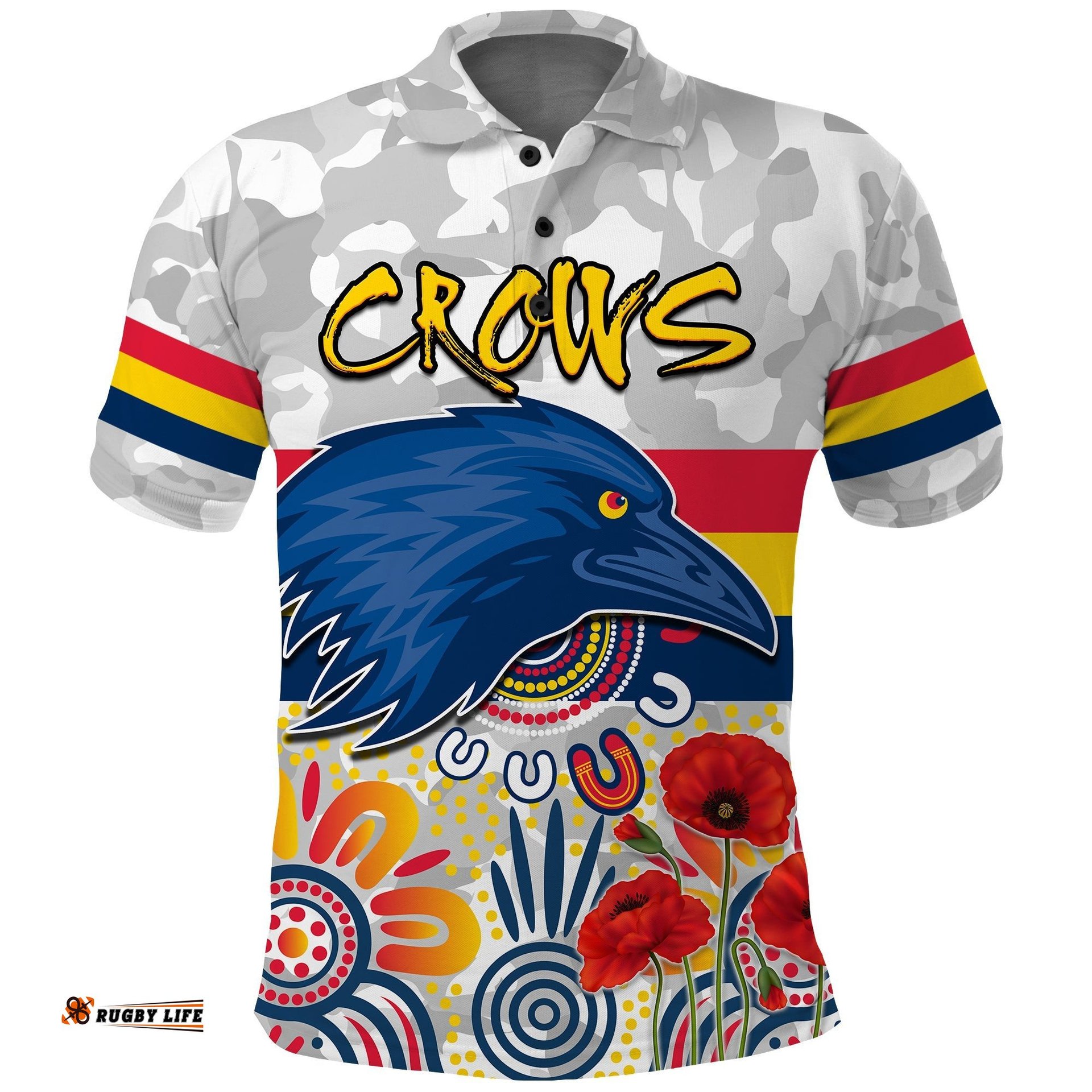 Crows Anzac 2022 Polo Shirt Adelaide Football Aboriginal Poppy