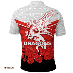 Dragons Rugby Anzac Day Polo Shirt - Indigenous Art -