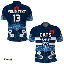 Custom Text and Number Cats Anzac 2022 Polo Shirt Geelong Football Aboriginal Poppy