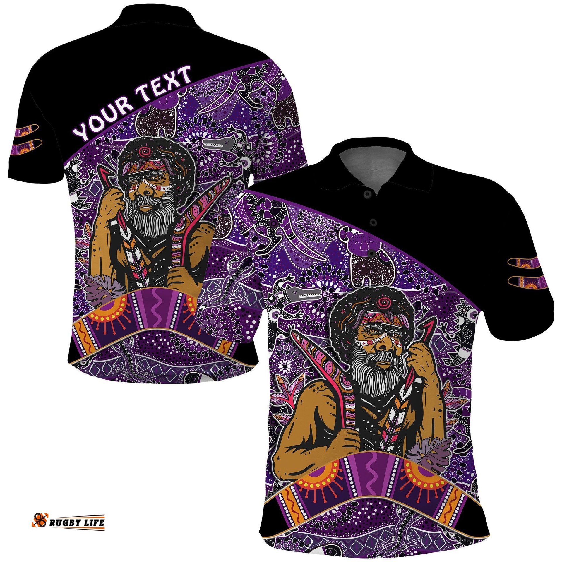 Custom Personalised Australian Boomerang Polo Shirt Indigenous Australia Purple Graceful