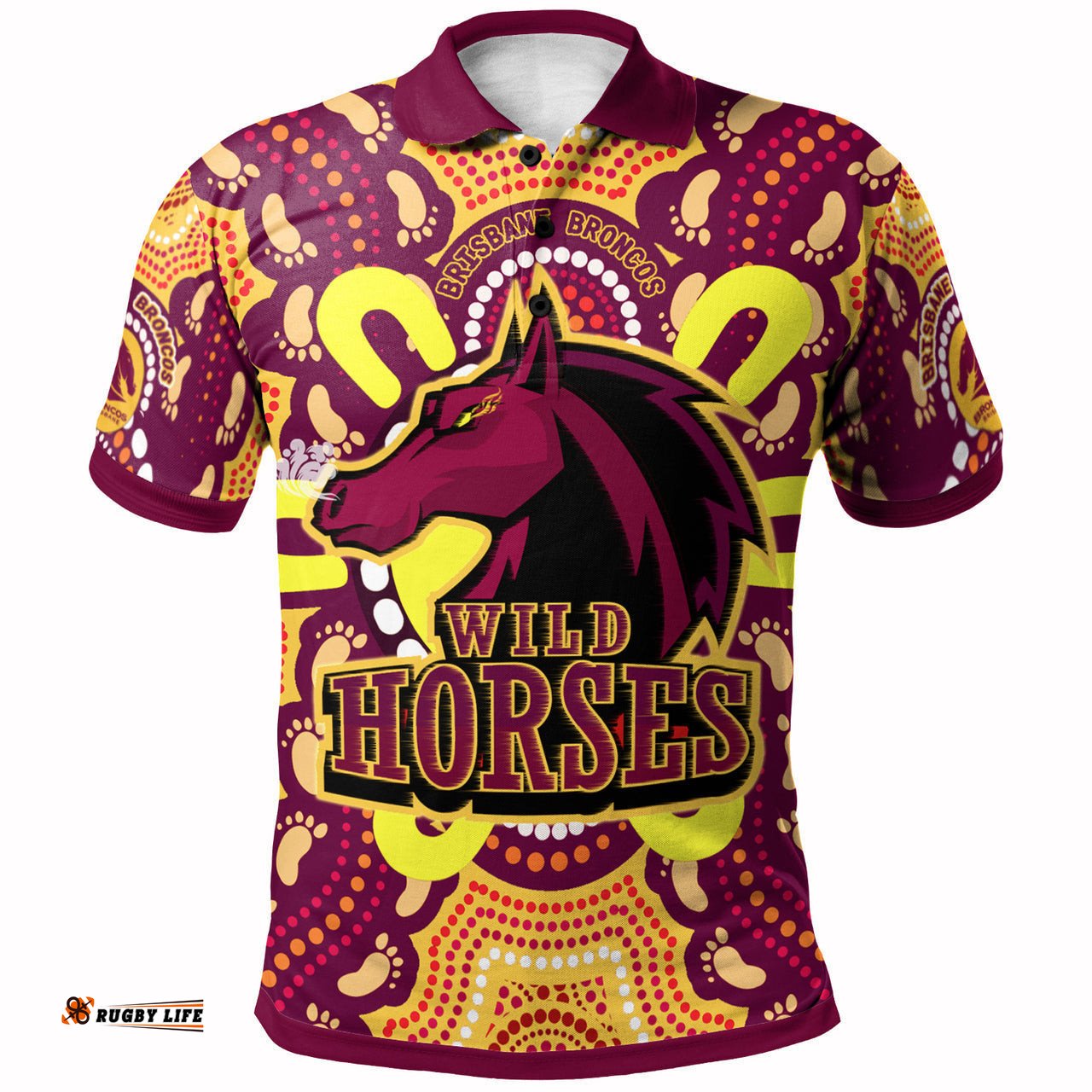 Broncos Rugby New Indigenous Custom Polo Shirt - Wild Horses Broncos With Aboriginal Sun And Footprint RLT13