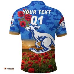 Custom Personalised North Melbourne Kangaroos ANZAC Polo Shirt Poppy Vibes