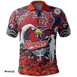 Roosters Polo Shirt Anzac Day Poppy Flowers With Aboriginal