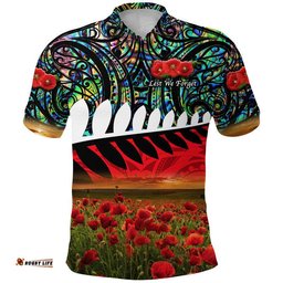 Custom Personalised New Zealand Maori ANZAC Polo Shirt Poppy Vibes - Paua Shell