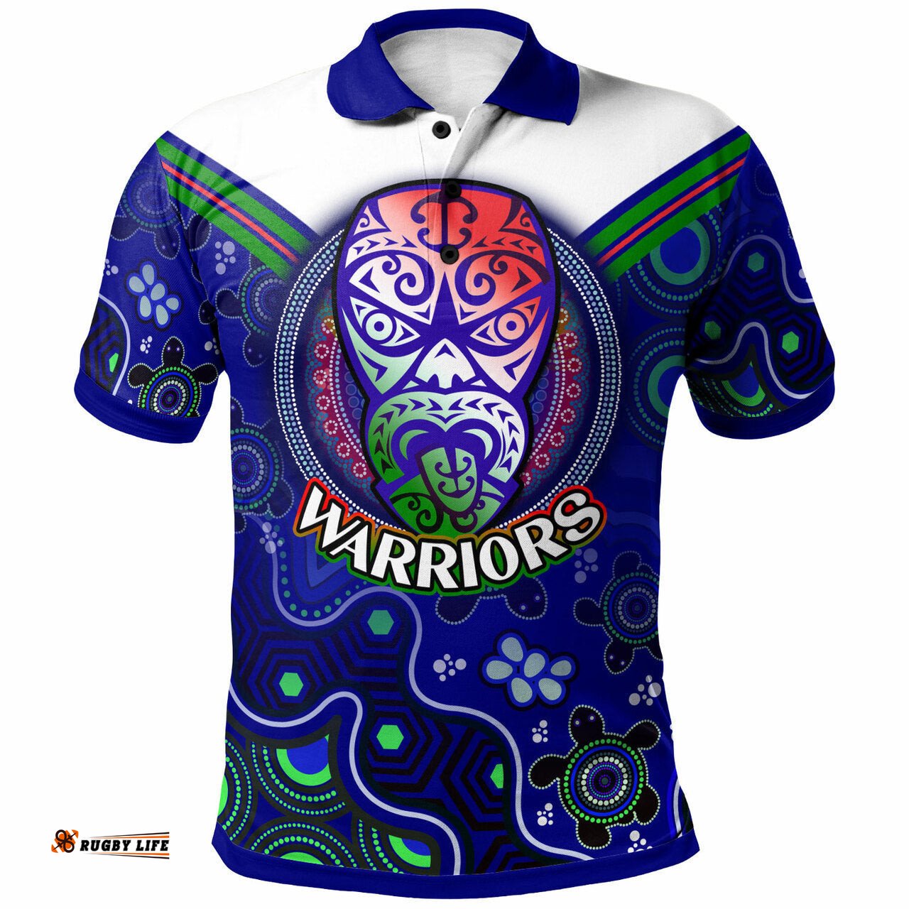 Warriors Rugby Polo Shirt - Custom Warriors Aboriginal Dot Art Vector Painting With Turtle Polo Shirt