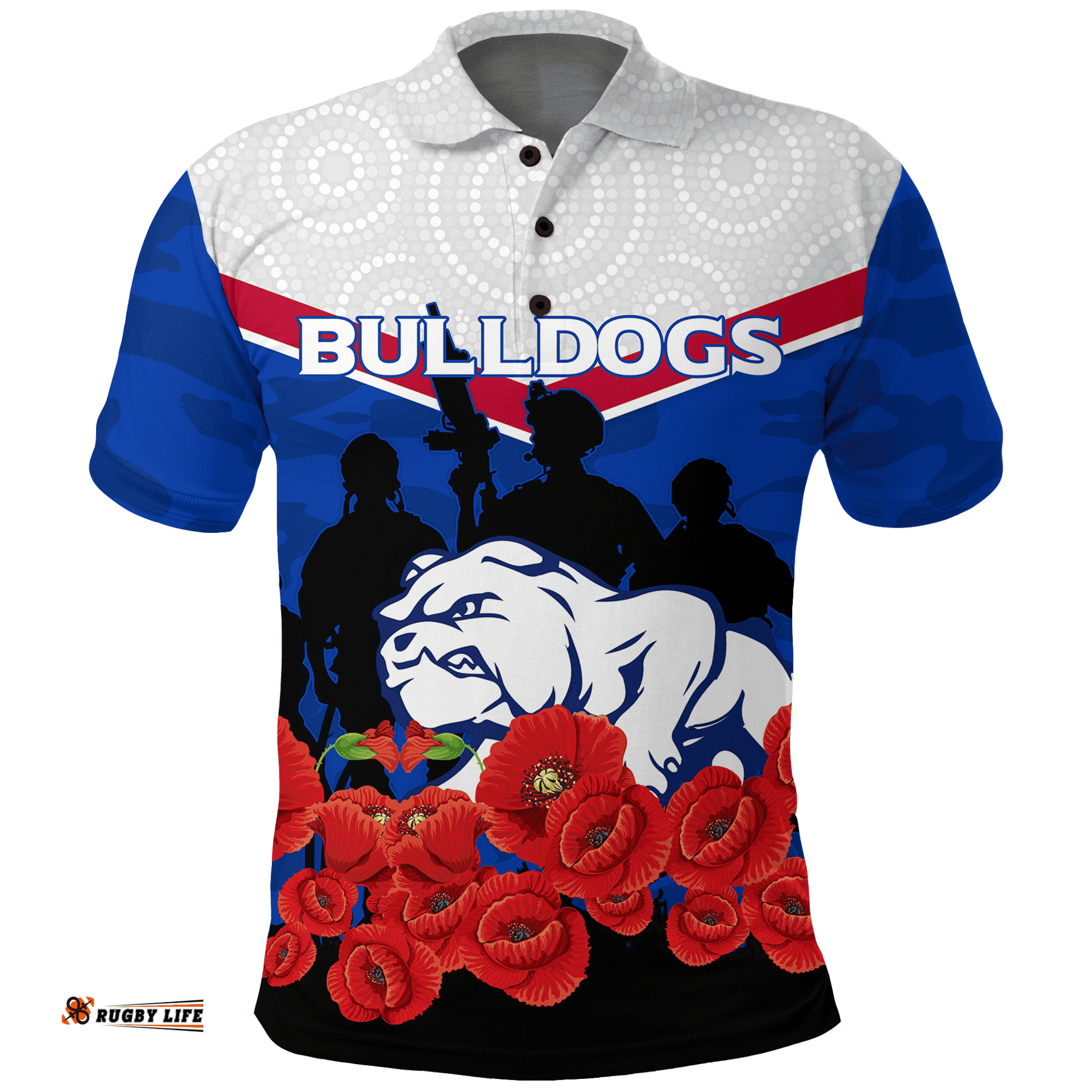 Bulldogs Anzac Day Indigenous Art Polo Shirt -