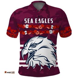 Custom Personalised Sea Eagles Polo Shirt Anzac Day Poppy Lest We Forget