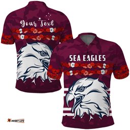 Custom Personalised Sea Eagles Polo Shirt Anzac Day Poppy Lest We Forget