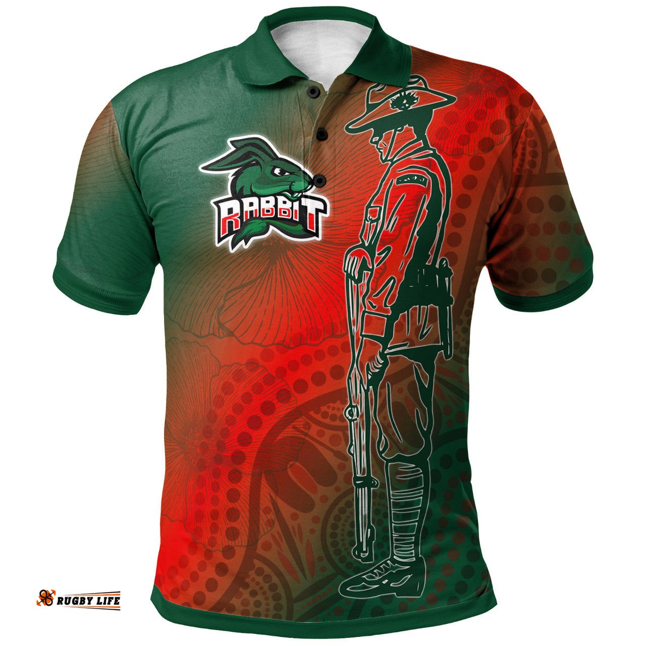 Rabbitohs Rugby Polo Shirt - Custom Anzac Rabbit Sport With Aboriginal Patterns Polo Shirt