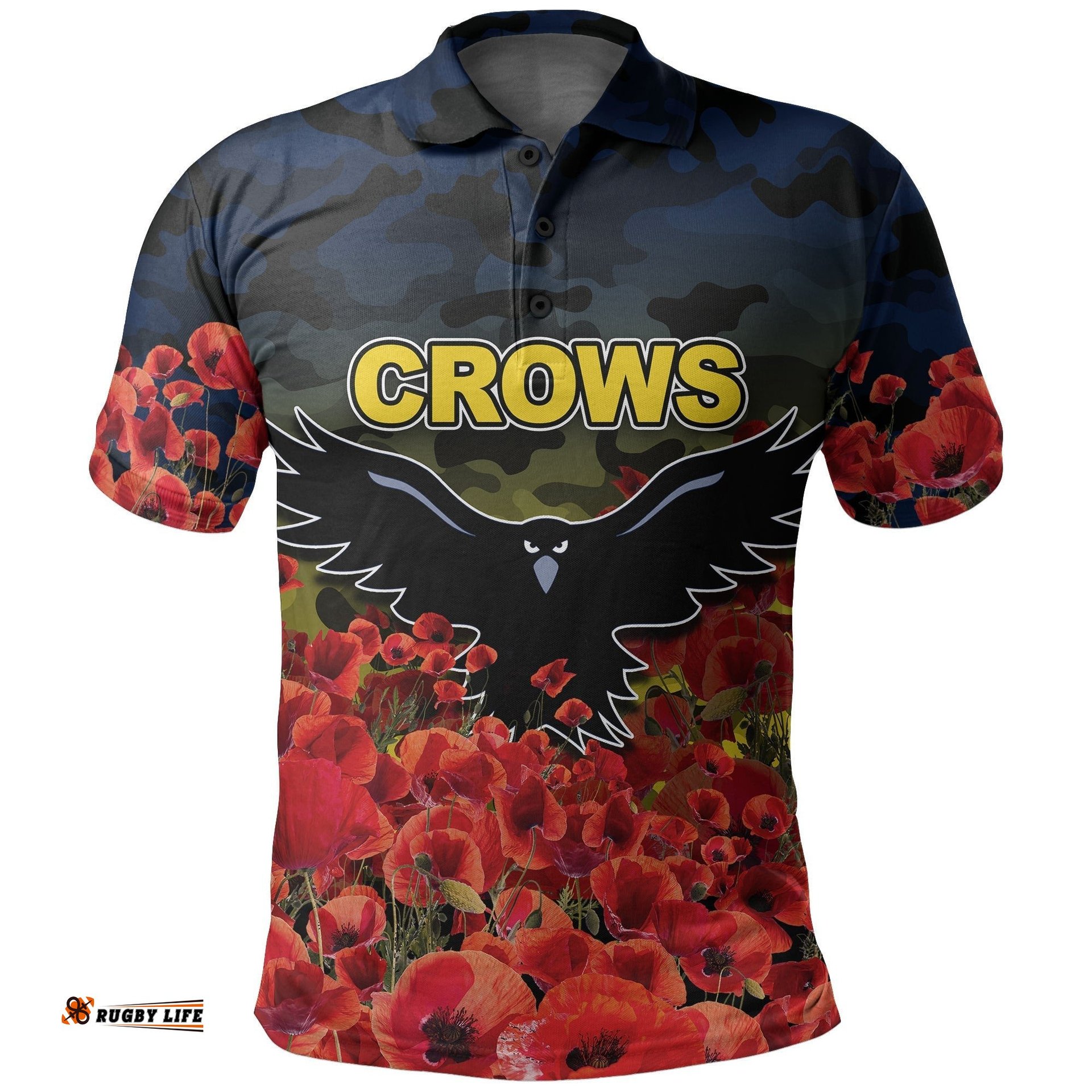 Anzac Day Crows Polo Shirt Poppy Flowers With Army Patterns