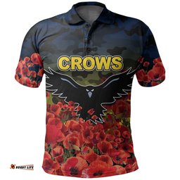Anzac Day Crows Polo Shirt Poppy Flowers With Army Patterns