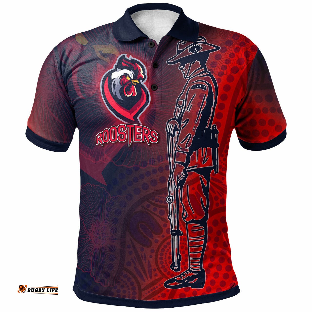 Roosters Rugby Polo Shirt - Custom Anzac Roosters Sport With Aboriginal Patterns Polo Shirt