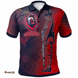 Roosters Rugby Polo Shirt - Custom Anzac Roosters Sport With Aboriginal Patterns Polo Shirt
