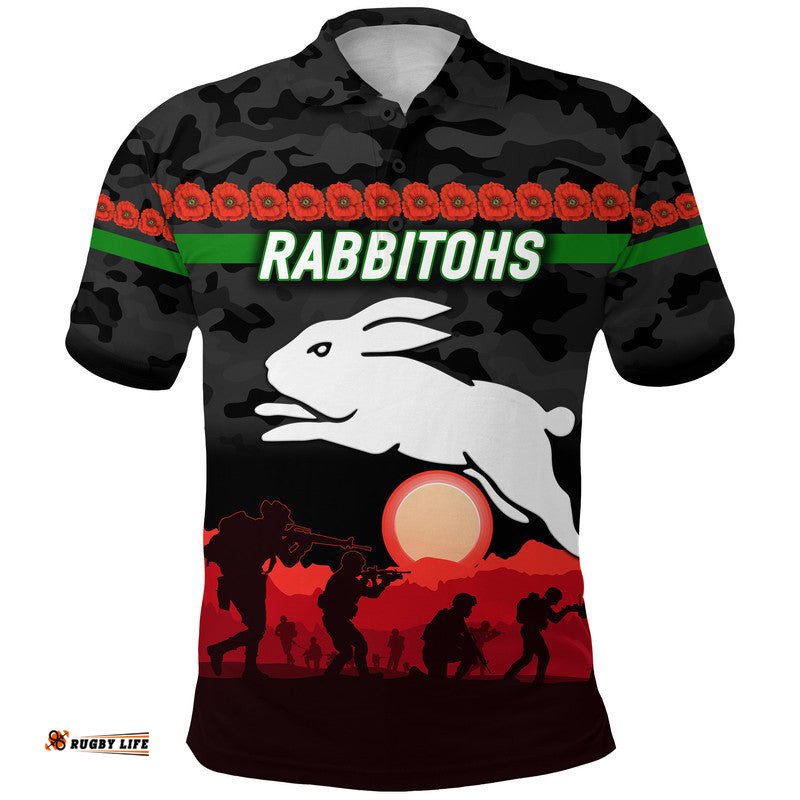 South Sydney Rabbitohs ANZAC 2022 Polo Shirt Simple Style - Black