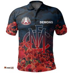 Anzac Day Demons Polo Shirt Poppy Flowers With Army Patterns