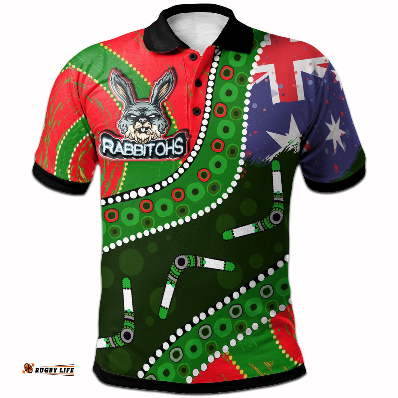 Rabbitohs Aboriginal Rugby Polo Shirt - The Indigenous Bunnies's Army RLT13