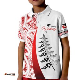 Waitangi Day Polo Shirt Maori Mix Fern Style White
