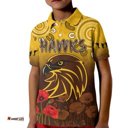 Hawks Anzac 2022 Polo Shirt Hawthorn Football Aboriginal Poppy