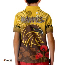 Hawks Anzac 2022 Polo Shirt Hawthorn Football Aboriginal Poppy