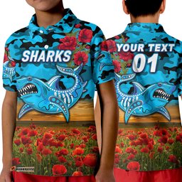 Custom Personalised Cronulla-Sutherland Sharks ANZAC 2022 Polo Shirt Poppy Flowers Vibes