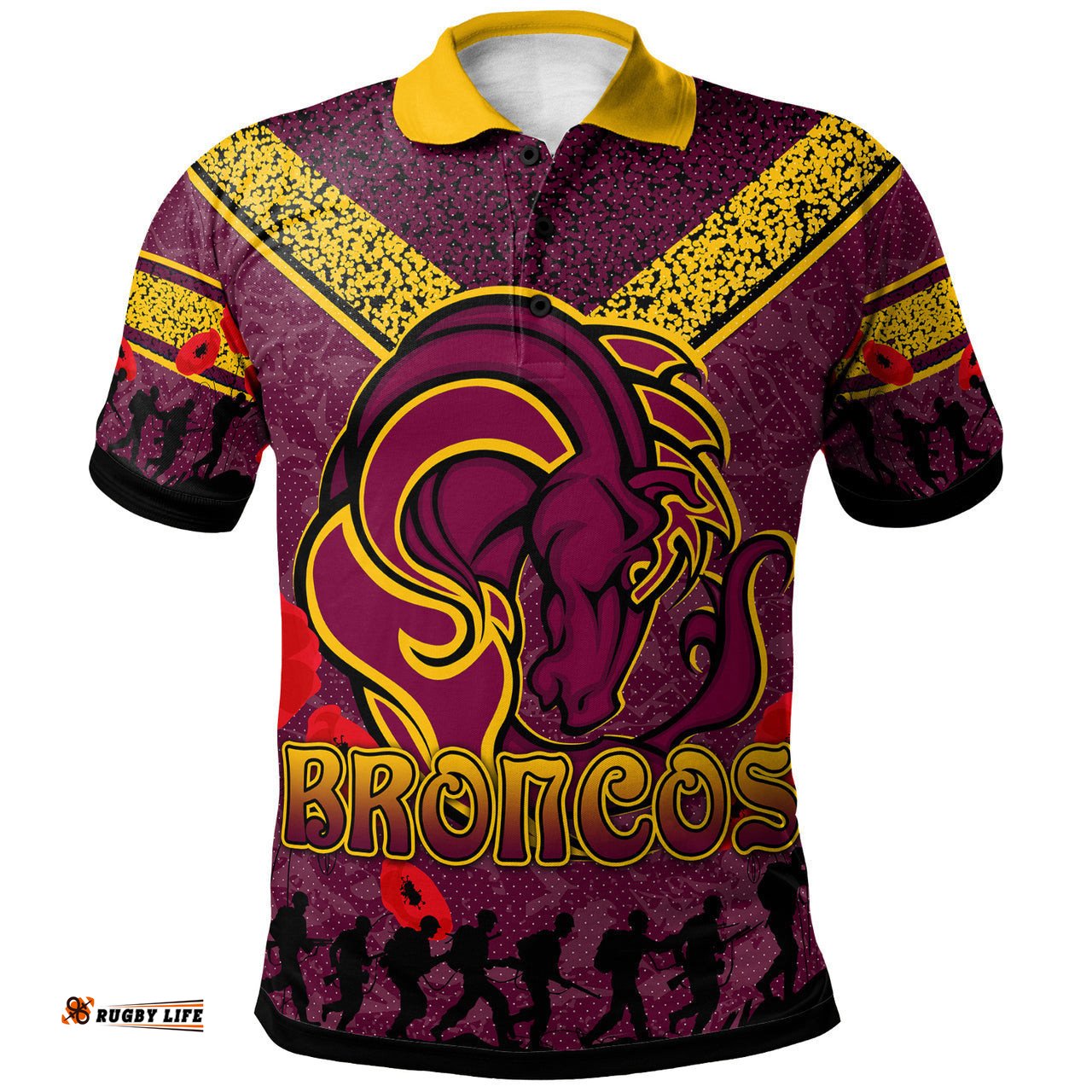Broncos Rugby Polo Shirt - Custom Anzac Broncos Polo Shirt RLT13