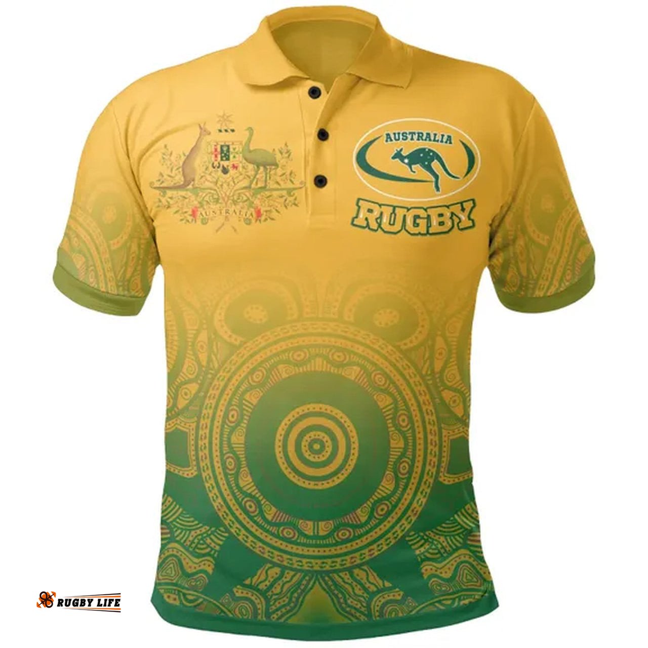 Wallabies Rugby Polo Shirt - Kangaroo and Coat Of Arms Polo Shirt RLT13
