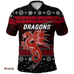 St. George Illawarra Dragons Polo Shirt Christmas Simple Style - Black
