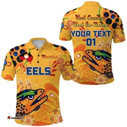 Custom Personalised Parramatta Polo Shirt Eels Indigenous Naidoc Heal Country! Heal Our Nation - Gold, Custom Text And Number