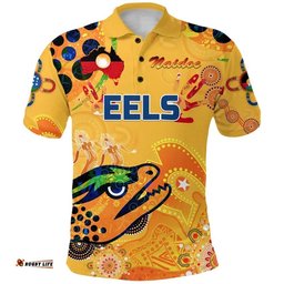 Custom Personalised Parramatta Polo Shirt Eels Indigenous Naidoc Heal Country! Heal Our Nation - Gold, Custom Text And Number