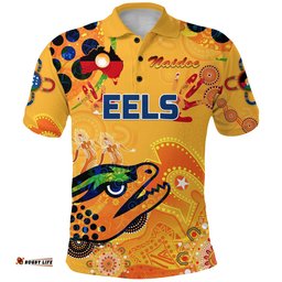 Custom Personalised Parramatta Polo Shirt Eels Indigenous Naidoc Heal Country! Heal Our Nation - Gold, Custom Text And Number