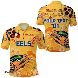 Custom Personalised Parramatta Polo Shirt Eels Indigenous Naidoc Heal Country! Heal Our Nation - Gold, Custom Text And Number