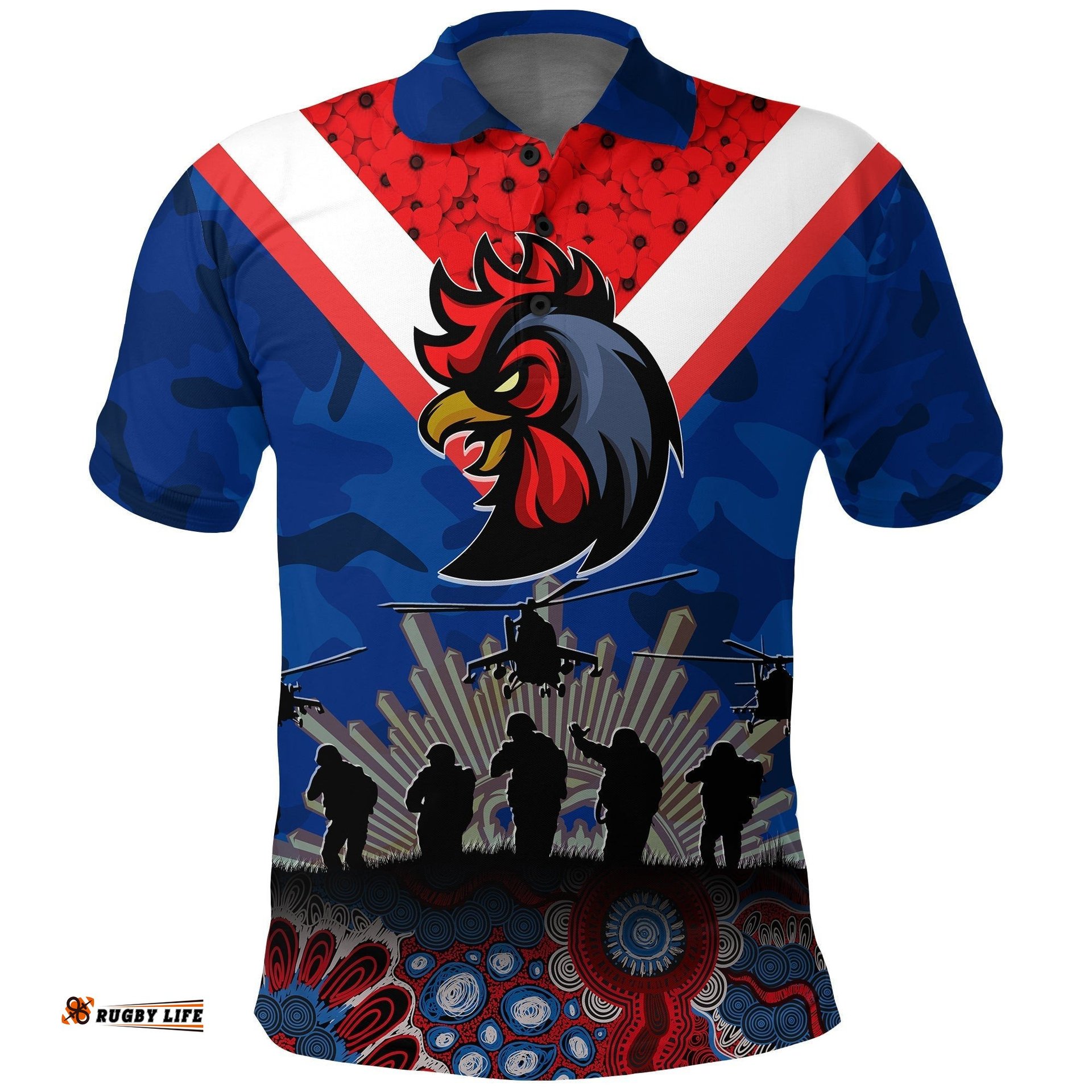 Roosters Rugby Personalised Polo Shirt Anzac Day Camouflage Vibes