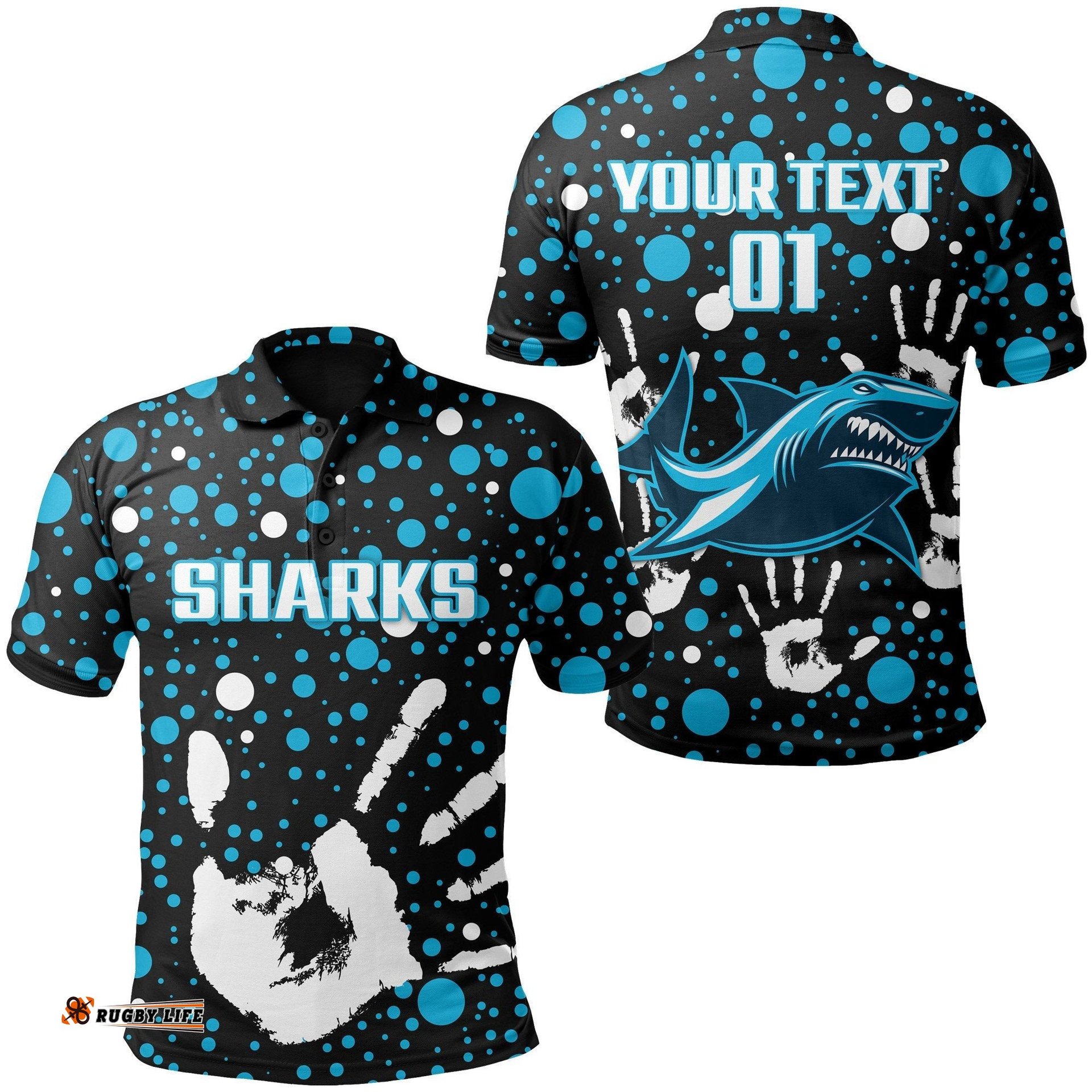 Custom Personalised Sharks Rugby Indigenous Polo Shirt Minimalism Version, Custom Text and Number