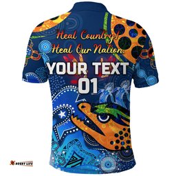 Custom Personalised Parramatta Polo Shirt Eels Indigenous Naidoc Heal Country! Heal Our Nation - Blue, Custom Text And Number