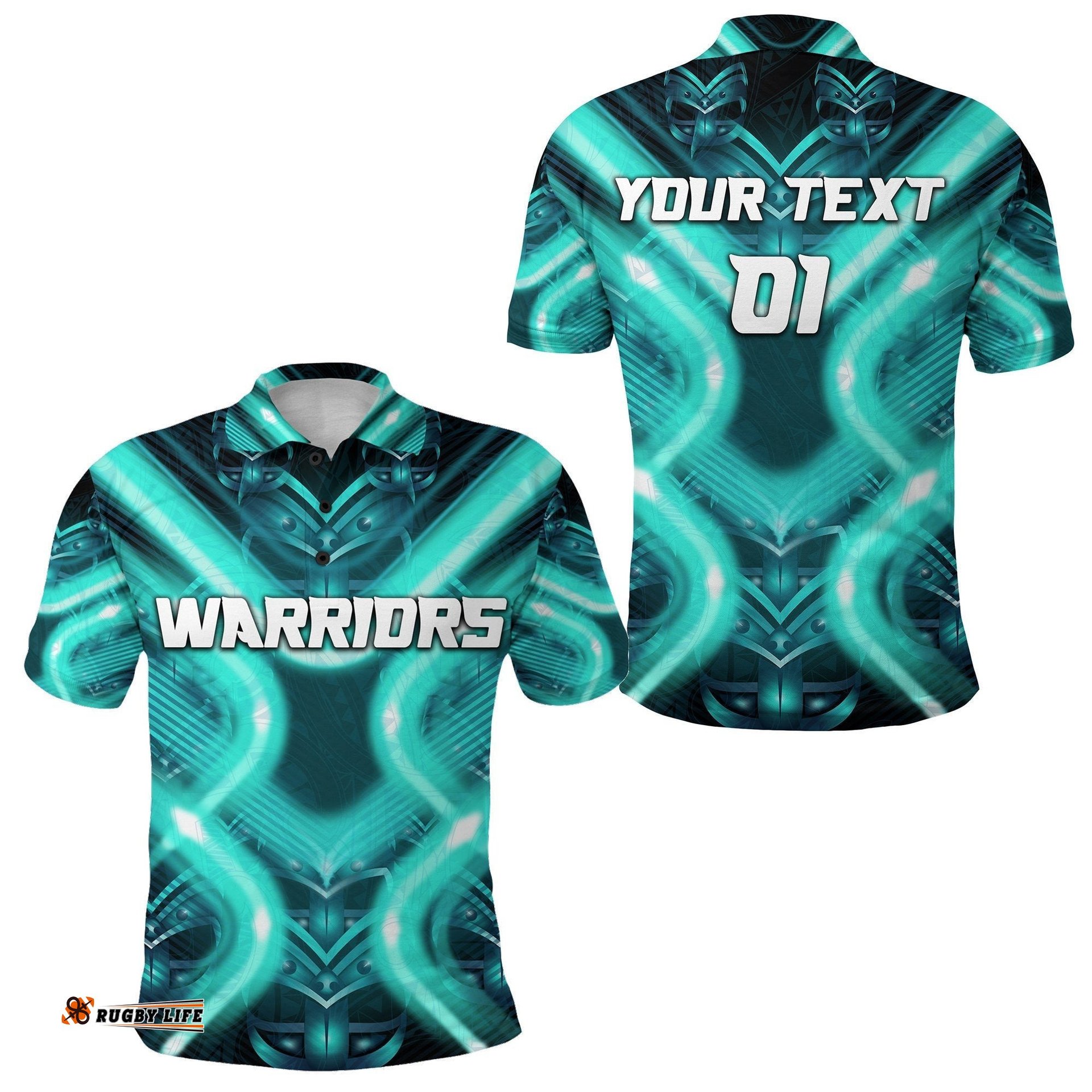 Custom Personalised New Zealand Warriors Rugby Polo Shirt Original Style - Turquoise, Custom Text And Number
