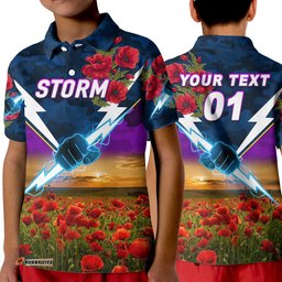 Custom Personalised Storm ANZAC Polo Shirt Poppy Flowers Vibes