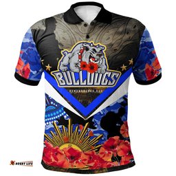 Bulldogs Rugby Polo Shirt - Custom Anzac Bulldogs with Remembrance Poppy Aboriginal Polo Shirt RLT13