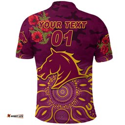 Custom Personalised Brisbane Broncos ANZAC 2022 Polo Shirt Indigenous Vibes