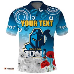 Custom Personalised Titans Anzac 2022 Polo Shirt Gold Coast Aboriginal White Camouflage