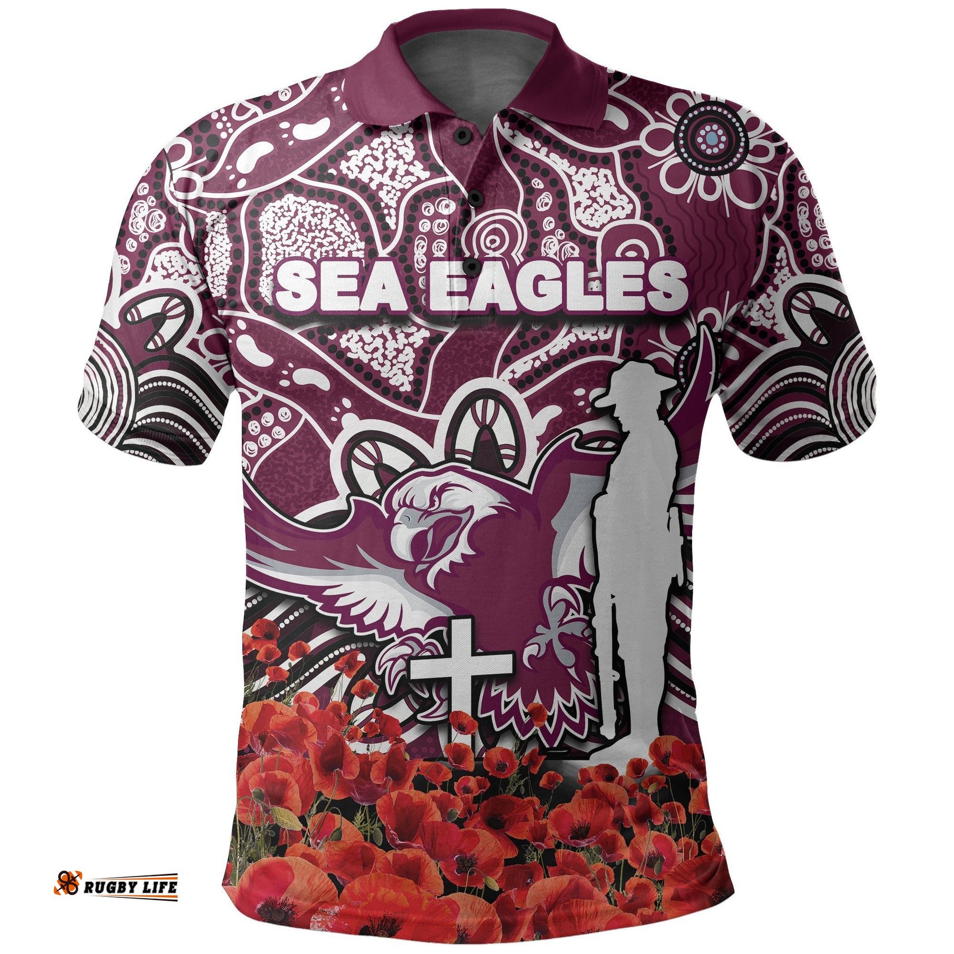 Sea Eagles Polo Shirts Anzac Day Poppy Flowers With Aboriginal