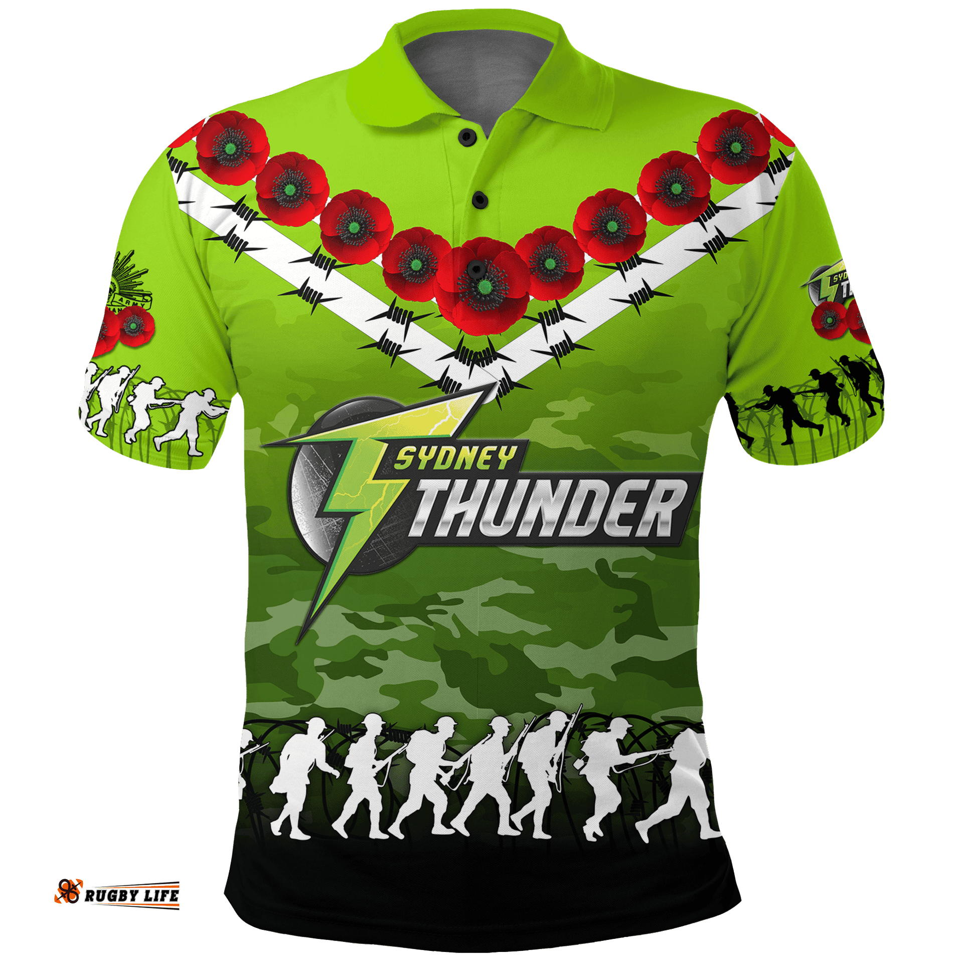 Sydney Thunder ANZAC 2022 Polo Shirt Camouflage With Poppy -