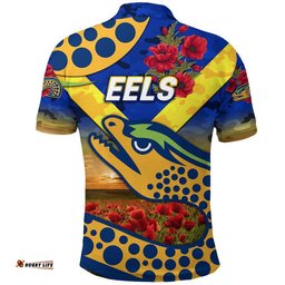 Eels ANZAC Polo Shirt Poppy Flowers Vibes - Blue